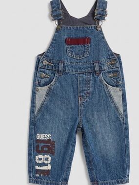 Vintage Guess Blue Denim Kids Overalls with Red Trim